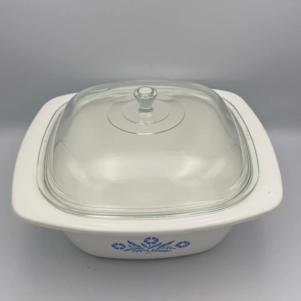 4 Quart Corning Ware Dutch Oven Cornflower Blue W Lid P-12-C VTG White P-34-B